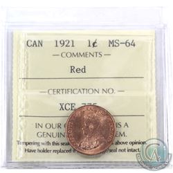 1-cent 1921 ICCS Certified MS-64 Red. Smooth satin fields with flashy lustre.