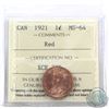 Image 1 : 1-cent 1921 ICCS Certified MS-64 Red. Smooth satin fields with flashy lustre.