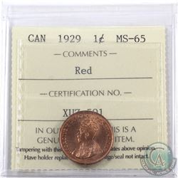 1-cent 1929 ICCS Certified MS-65 Red. A nice choice full red coin with great eye appeal, rare in min