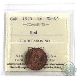 1-cent 1929 ICCS Certified MS-64 Red