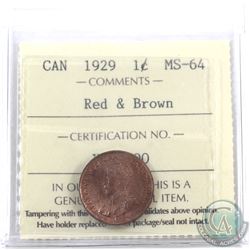 1-cent 1929 ICCS Certified MS-64 Red & Brown