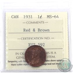 1-cent 1931 ICCS Certified MS-64 Red & Brown