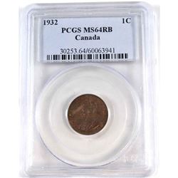 1-cent 1932 PCGS Certified MS-64 RB.