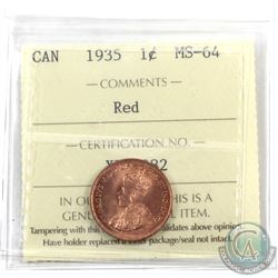 1-cent 1935 ICCS Certified MS-64 Red