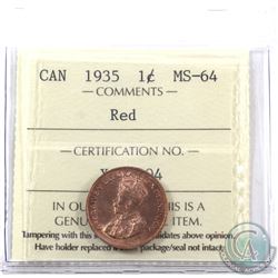 1-cent 1935 ICCS Certified MS-64 Red. Full lustrious red.