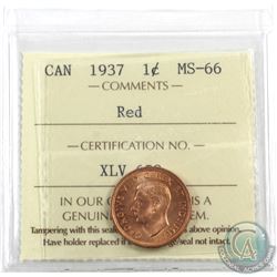 1-cent 1937 ICCS Certified MS-66 Red. A full red coin with great eye appeal!