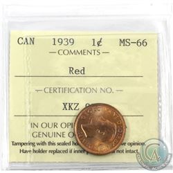 1-cent 1939 ICCS Certified MS-66 Red