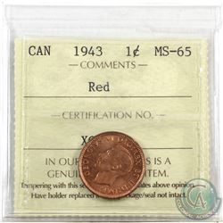 1-cent 1943 ICCS Certified MS-65 Red