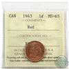 Image 1 : 1-cent 1943 ICCS Certified MS-65 Red