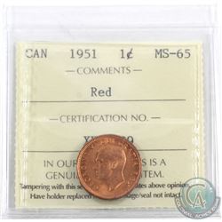 1-cent 1951 ICCS Certified MS-65 Red.