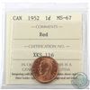 Image 1 : 1-cent 1952 ICCS Certified MS-67 Red. Possibly solo highest graded by ICCS. Spectacular strike!