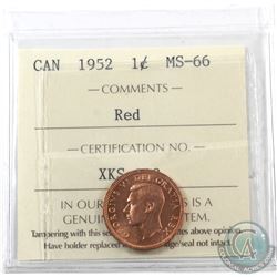 1-cent 1952 ICCS Certified MS-66 Red.