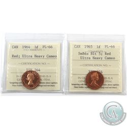 1-cent 1964 & 1965 SB Blt5 ICCS Certified PL-66 Ultra Heavy Cameo; Red. 2pcs