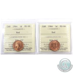 1-cent 1964 & 1966 ICCS Certified MS-66 Red. 2pcs