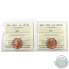 Image 1 : 1-cent 1964 & 1966 ICCS Certified MS-66 Red. 2pcs