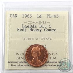 1-cent 1965 LgeBds Blt5 ICCS Certified PL-65 Red; Heavy Cameo