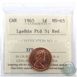 1-cent 1965 LgeBds Ptd5 ICCS Certified MS-65 Red