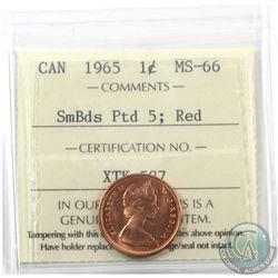 1-cent 1965 SmBds Ptd5 ICCS Certified MS-66 Red.