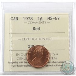 1-cent 1978 ICCS Certified MS-67 Red.