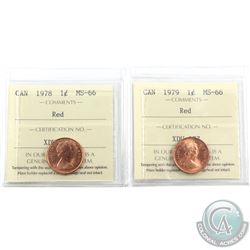 1-cent 1978 & 1979 ICCS Certified MS-66 Red. 2pcs