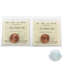 1-cent 1983 Far Beads & Near Beads ICCS Certified MS-66; Red. 2pcs