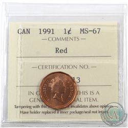 1-cent 1991 ICCS Certified MS-67 Red.