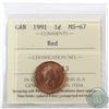 Image 1 : 1-cent 1991 ICCS Certified MS-67 Red.