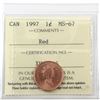 Image 1 : 1-cent 1997 ICCS Certified MS-67 Red.