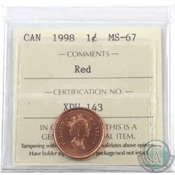 1-cent 1998 ICCS Certified MS-67 Red.