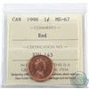 Image 1 : 1-cent 1998 ICCS Certified MS-67 Red.