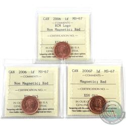 1-cent 2006P Magnetic, 2006 Non-Magnetic & 2006 Logo Non-Magnetic ICCS Certified MS-67 Red. 3pcs