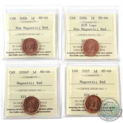 1-cent 2006P Magnetic, 2006 Non-Magnetic, 2006 Logo Non-Magnetic & 2007 Magnetic ICCS Certified MS-6