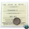 Image 1 : 5-cent 1874H Crosslet 4 ICCS Certified MS-63! Medium to light toning throughout with hints of mint l