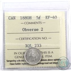 5-cent 1880H Obverse 2  ICCS Certified EF-40