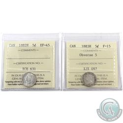 5-cent 1882H ICCS Certified EF-45 & 1883H Obverse 5 ICCS F-15. 2pcs