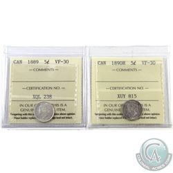 5-cent 1889 & 1890H ICCS Certified VF-30. 2pcs