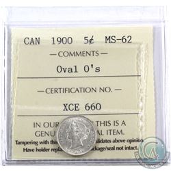 5-cent 1900 Oval 0's ICCS Certified MS-62