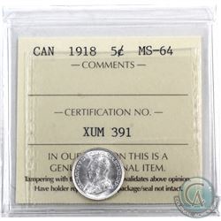 5-cent 1918 ICCS Certified MS-64. Blast white with exceptional eye appeal.