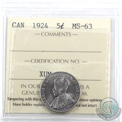 5-cent 1924 ICCS Certified MS-63.