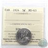 Image 1 : 5-cent 1924 ICCS Certified MS-63.