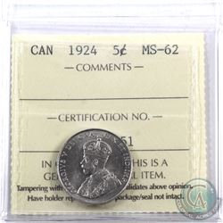 5-cent 1924 ICCS Certified MS-62