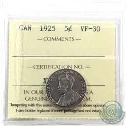 5-cent 1925 ICCS Certified VF-30