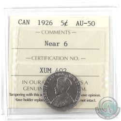 5-cent 1926 Near 6 ICCS Certified AU-50.