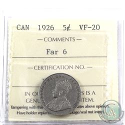 5-cent 1926 Far 6 ICCS Certified VF-20