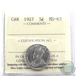 5-cent 1927 ICCS Certified MS-63