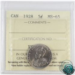 5-cent 1928 ICCS Certified MS-65! Tied for highest grade by ICCS.