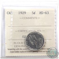 5-cent 1929 ICCS Certified MS-63