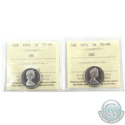 5-cent 1970 & 1971 ICCS Certified PL-66 Ultra Heavy Cameo. 2pcs