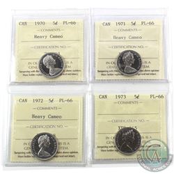 5-cent 1970, 1971, 1972 & 1973 ICCS Certified PL-66. All Heavy Cameo except 1973. 4pcs