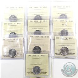 5-cent 2000P, 2001P, 2002P, 2003P, 2005P, 2005P VE Day, 2006P, 2007, 2009 & 2011 ICCS Certified MS-6